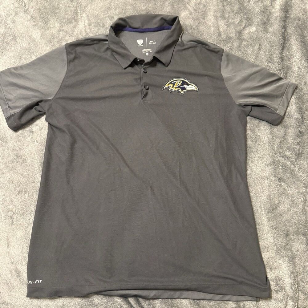 Baltimore Ravens Nike Polo Shirt Mens XL Gray‎ NFL Football Dri Fit On Field